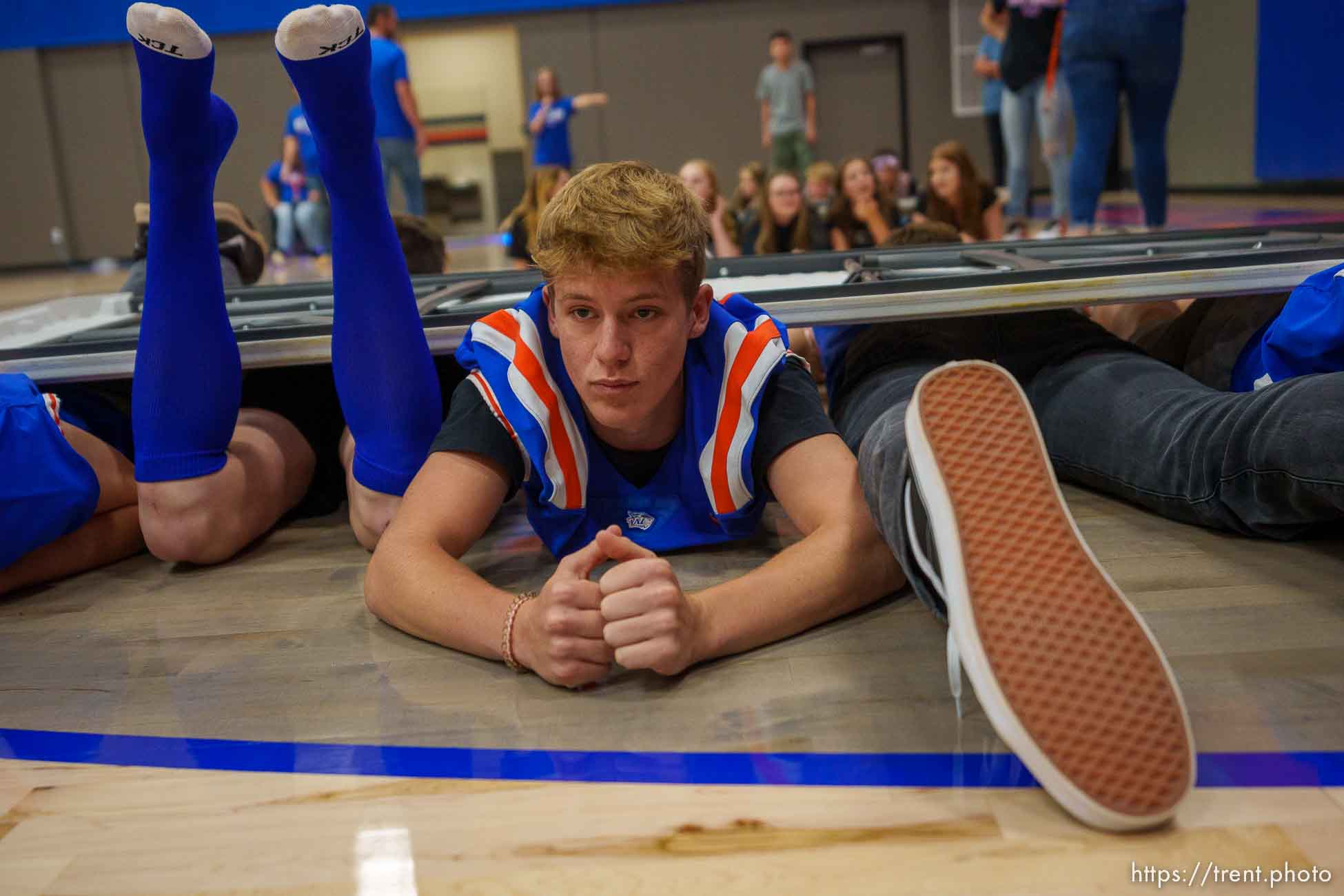 (Trent Nelson  |  The Salt Lake Tribune) Water Canyon High School football players at a pep rally on the day of the team's first game, in Hildale on Friday, Aug. 12, 2022.