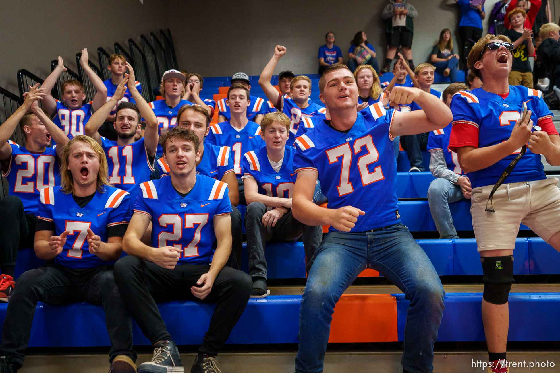 (Trent Nelson  |  The Salt Lake Tribune) The Water Canyon High School football team at a pep rally on the day of the team's first game, in Hildale on Friday, Aug. 12, 2022.