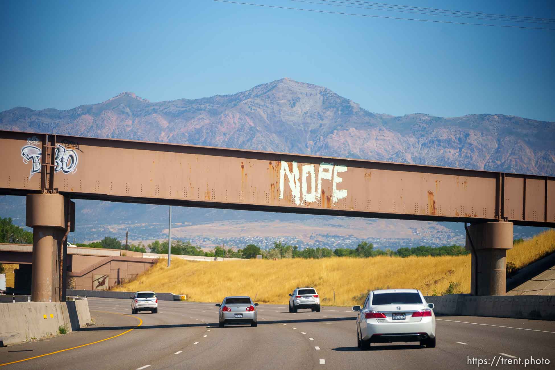 NOPE grafiti on overpass, on Tuesday, Aug. 23, 2022.