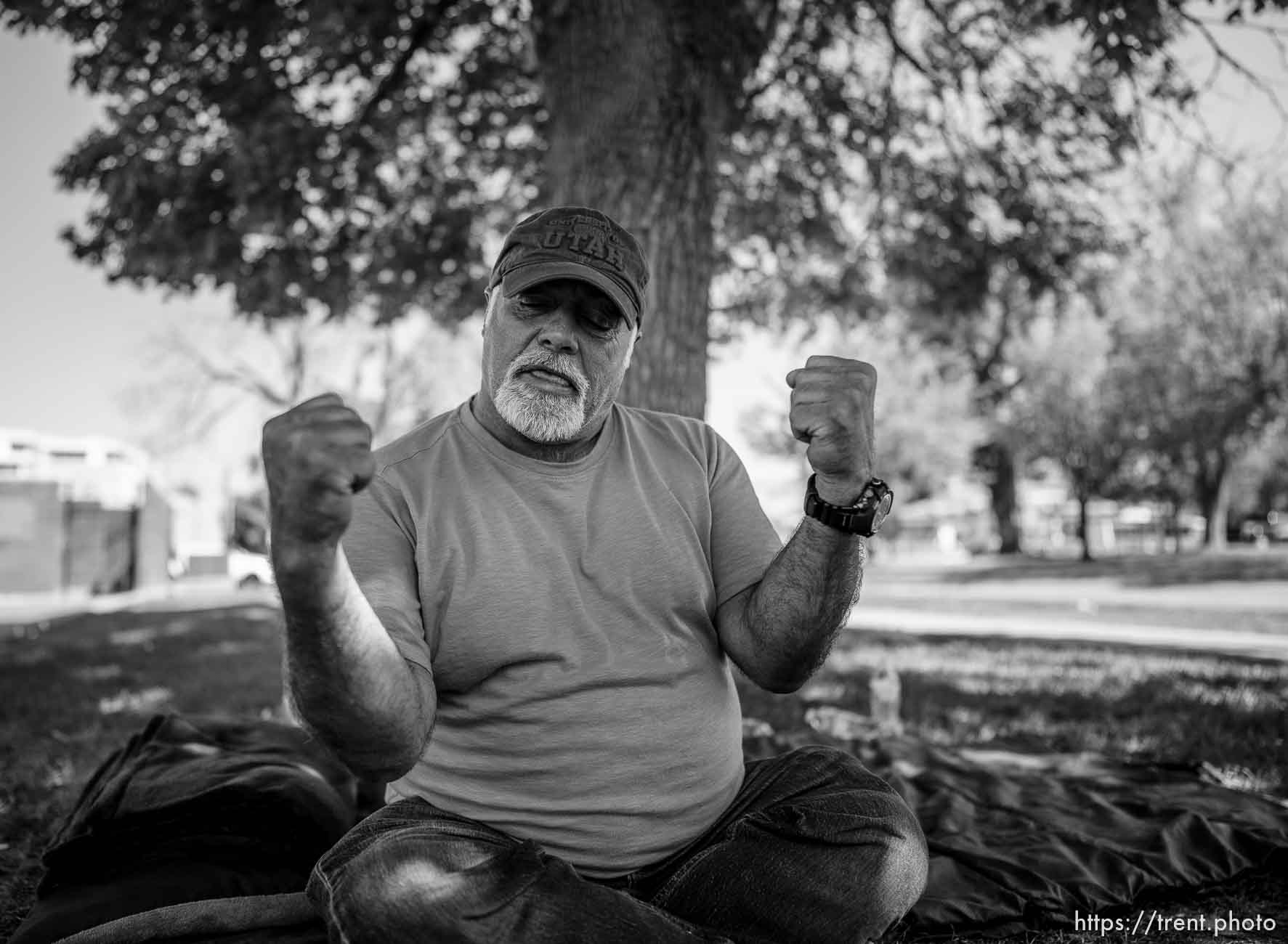 (Trent Nelson  |  The Salt Lake Tribune) Chris, a man living on the streets of Salt Lake City, talks about losing his friend Joe. Chris was photographed on Monday, Aug. 29, 2022.