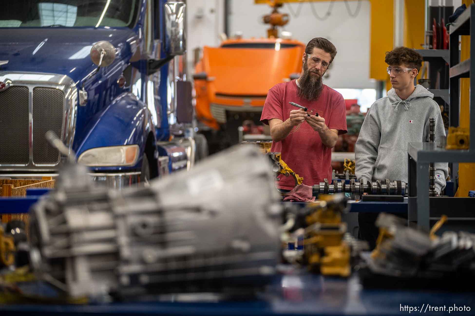 (Trent Nelson  |  The Salt Lake Tribune) Clint and Jared Layton working in a diesel systems technology course at Salt Lake Community College's School of Applied Technology in Salt Lake City on Thursday, Sept. 8, 2022. SLCC is renaming the school to Salt Lake Technical College.