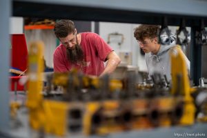 (Trent Nelson  |  The Salt Lake Tribune) Clint and Jared Layton working in a diesel systems technology course at Salt Lake Community College's School of Applied Technology in Salt Lake City on Thursday, Sept. 8, 2022. SLCC is renaming the school to Salt Lake Technical College.