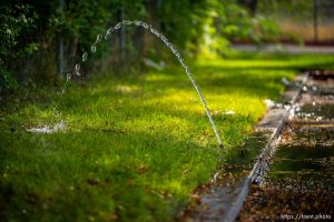 sprinklers at an LDS chapel in Salt Lake City on Thursday, Sept. 8, 2022.