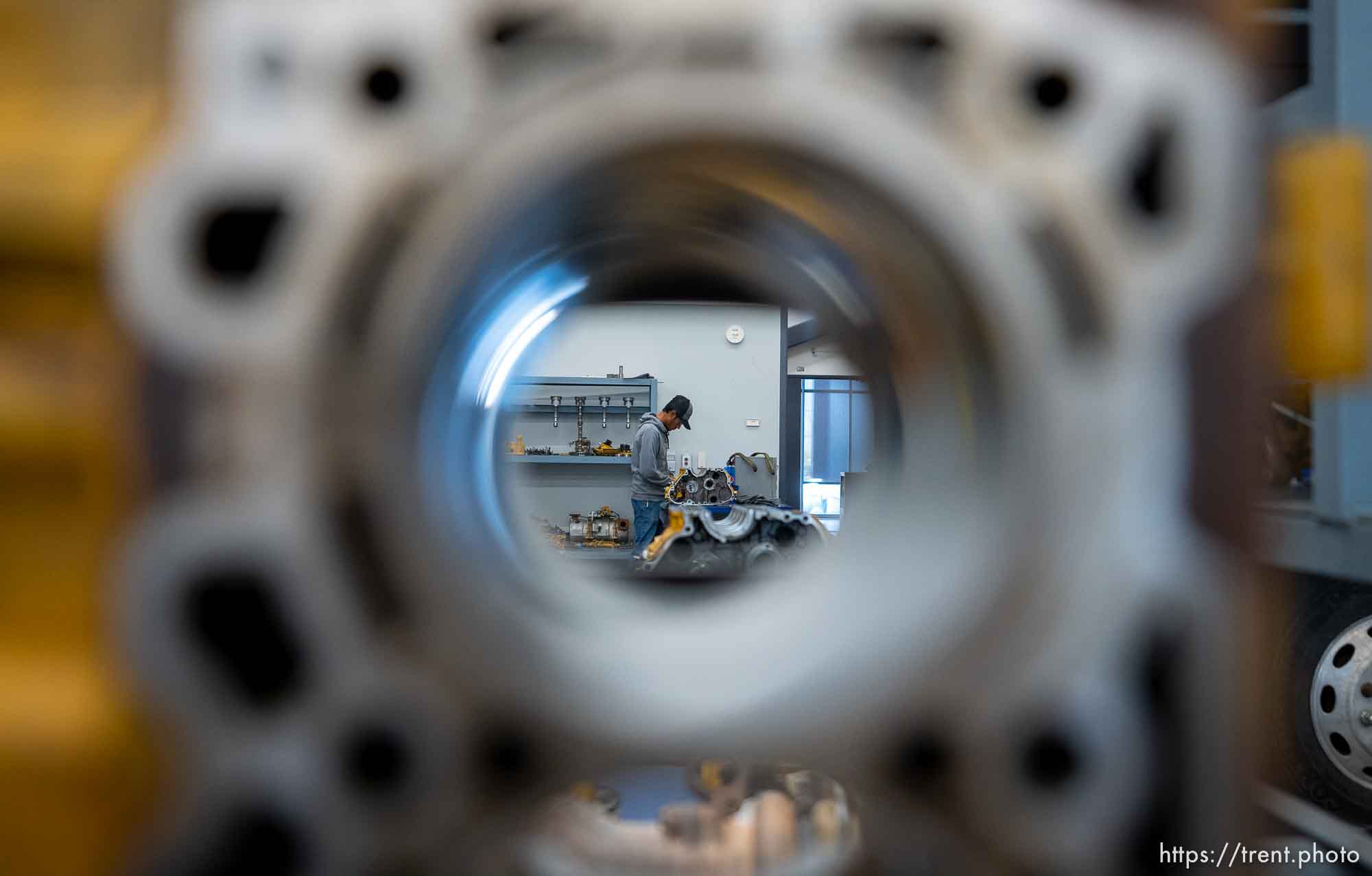 (Trent Nelson  |  The Salt Lake Tribune) Nasser Abdulrasoul working in a diesel systems technology course at Salt Lake Community College's School of Applied Technology in Salt Lake City on Thursday, Sept. 8, 2022. SLCC is renaming the school to Salt Lake Technical College.