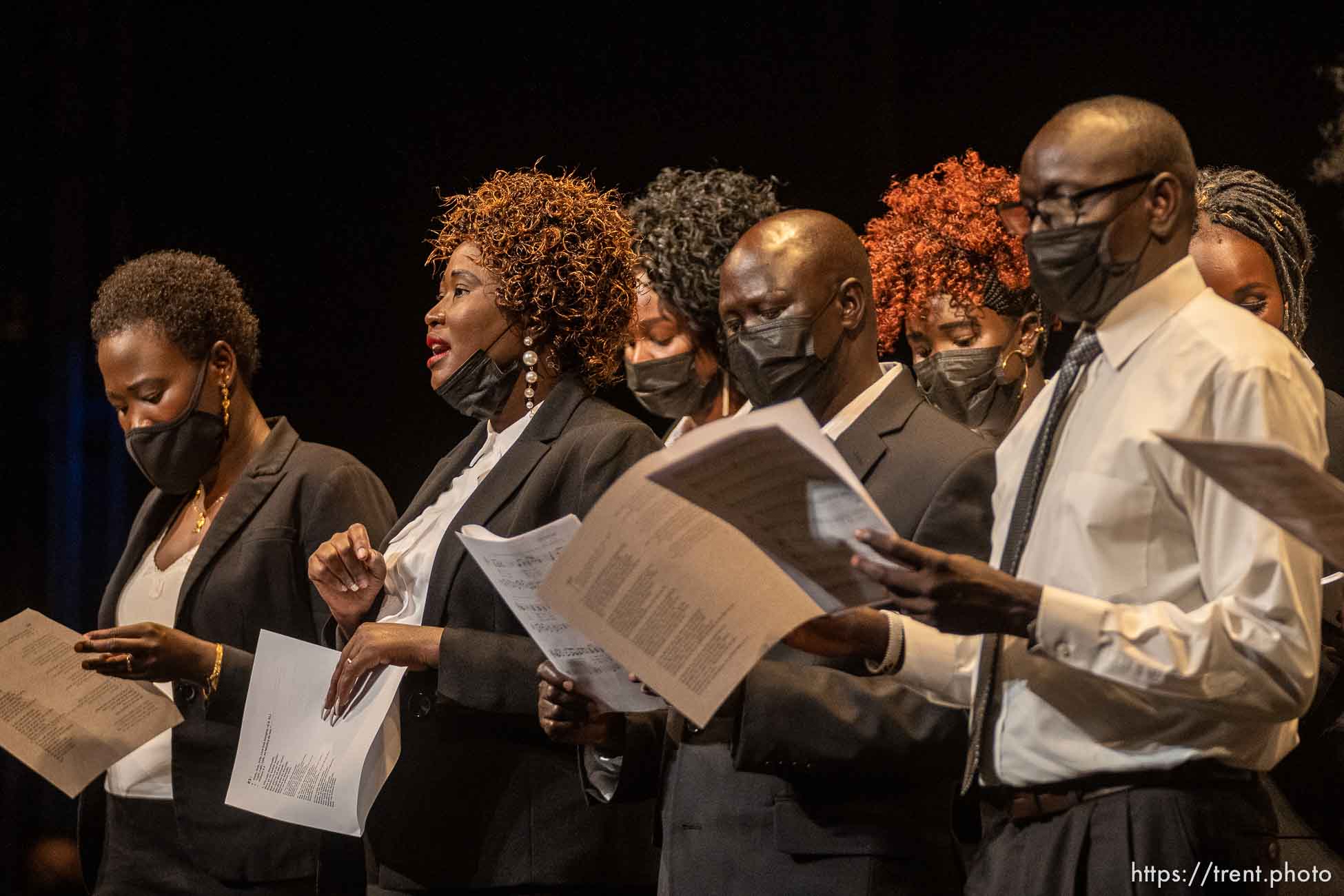 (Trent Nelson  |  The Salt Lake Tribune) The Sudanese Choir of All Saints Episcopal Church performs as the Episcopal Diocese of Utah ordains and consecrates the Rev. Phyllis Spiegel as the 12th bishop of Utah at the Capitol Theatre in Salt Lake City on Saturday, Sept. 17, 2022.