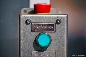 (Trent Nelson  |  The Salt Lake Tribune) The launch button for drones operated by Zipline at the company's distribution center in South Jordan on Tuesday, Oct. 4, 2022.