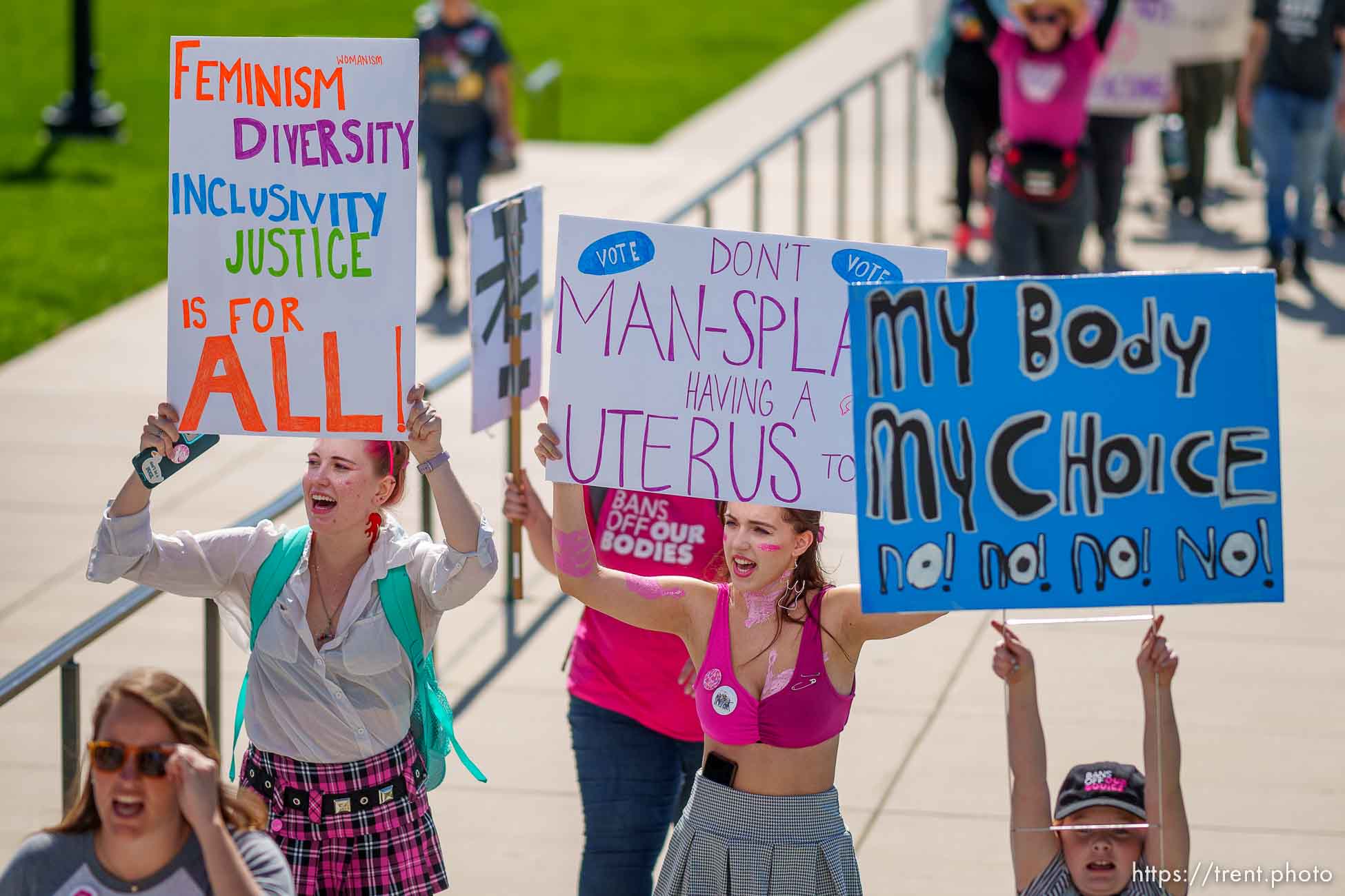 (Trent Nelson  |  The Salt Lake Tribune) People march around the State Capitol in Salt Lake City in support of abortion rights on Saturday, Oct. 8, 2022.