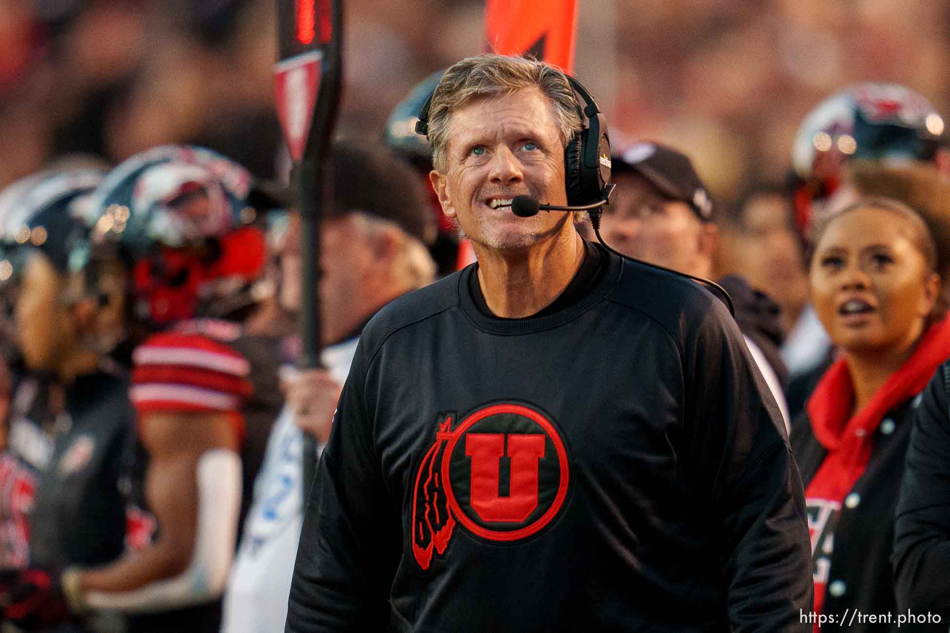 (Trent Nelson  |  The Salt Lake Tribune) Utah coach Kyle Whittingham looks on as the University of Utah hosts USC, NCAA football in Salt Lake City on Saturday, Oct. 15, 2022.