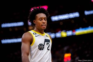 (Trent Nelson  |  The Salt Lake Tribune) Utah Jazz guard Collin Sexton (2) as the Utah Jazz host the Memphis Grizzlies, NBA basketball in Salt Lake City on Saturday, Oct. 29, 2022.