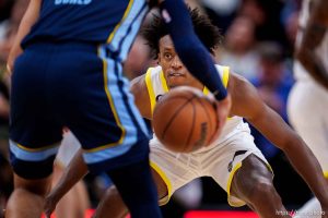 (Trent Nelson  |  The Salt Lake Tribune) Utah Jazz guard Collin Sexton (2) defending Memphis Grizzlies guard Tyus Jones (21) as the Utah Jazz host the Memphis Grizzlies, NBA basketball in Salt Lake City on Saturday, Oct. 29, 2022.