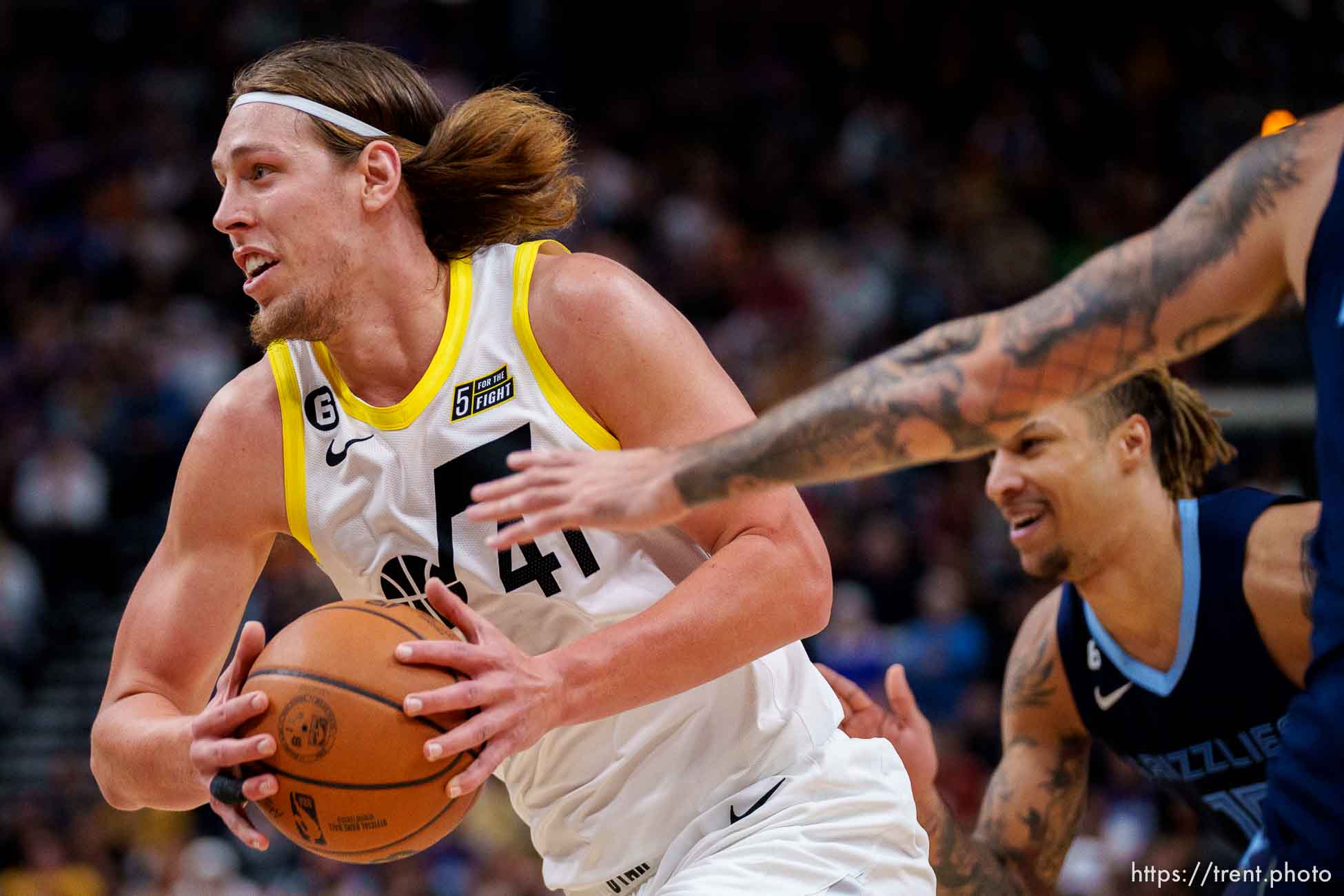 (Trent Nelson  |  The Salt Lake Tribune) Kelly Olynyk as the Utah Jazz host the Memphis Grizzlies, NBA basketball in Salt Lake City on Saturday, Oct. 29, 2022.