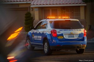 (Trent Nelson  |  The Salt Lake Tribune) Salvador Polanco-Gamez, a conservation aide with the Las Vegas Valley Water District, patrols in Summerlin, a community in the Las Vegas Valley, Nevada on Thursday, Sept. 29, 2022.