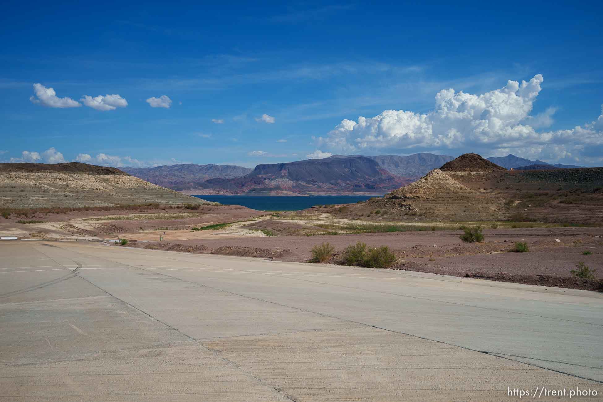 (Trent Nelson  |  The Salt Lake Tribune) The Boulder Harbor launch ramp, previously submerged, is now completely arid and dry at Lake Mead in Nevada on Thursday, Sept. 29, 2022.