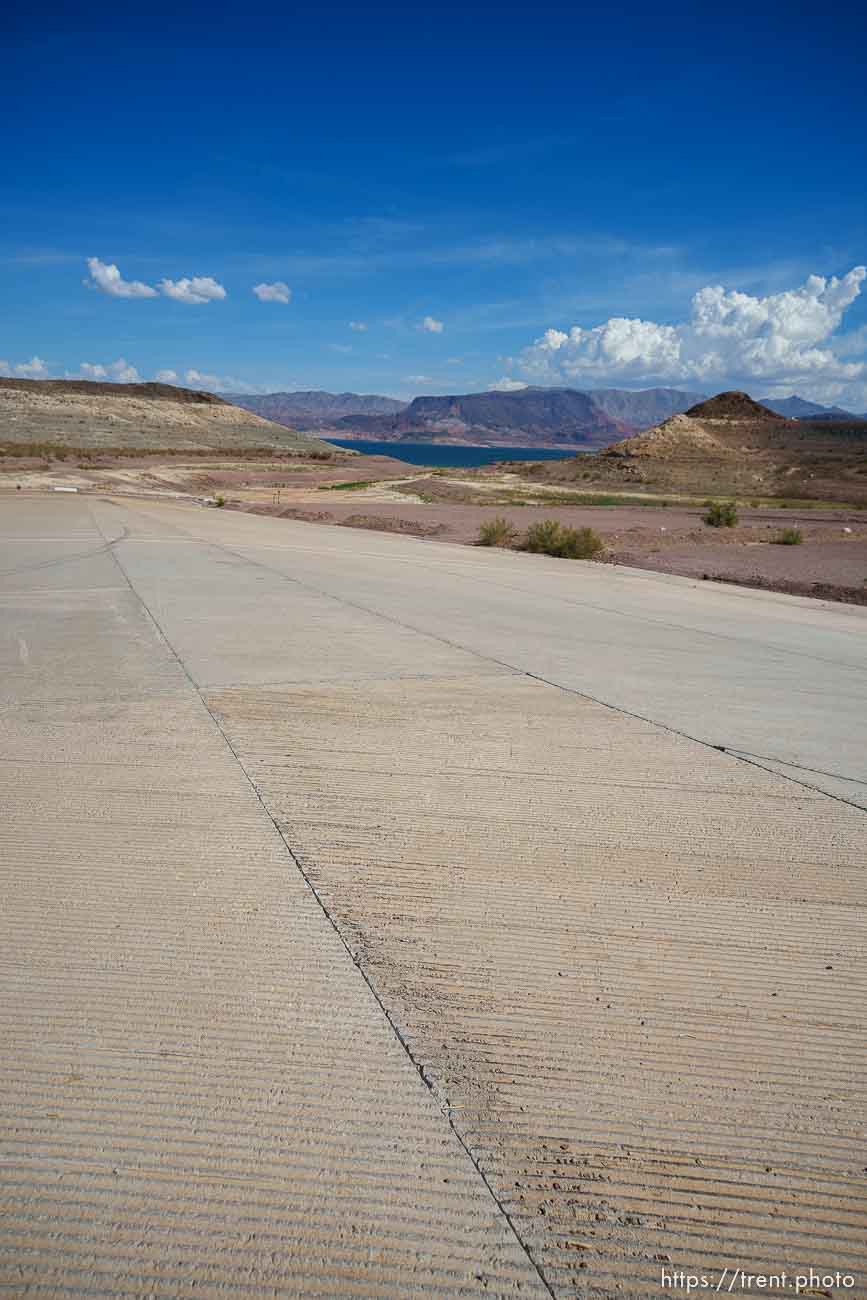 (Trent Nelson  |  The Salt Lake Tribune) The Boulder Harbor launch ramp, previously submerged, is now completely arid and dry at Lake Mead in Nevada on Thursday, Sept. 29, 2022.