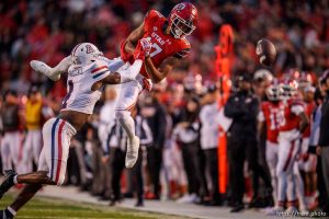 (Trent Nelson  |  The Salt Lake Tribune) Utah Utes wide receiver Devaughn Vele (17) as the University of Utah hosts Arizona, NCAA football in Salt Lake City on Saturday, Nov. 5, 2022.