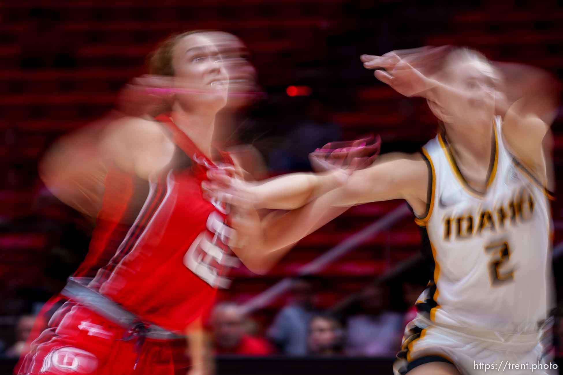 (Trent Nelson  |  The Salt Lake Tribune) Utah's Jenna Johnson, Sarah Brans as the University of Utah hosts Idaho, NCAA basketball in Salt Lake City on Monday, Nov. 7, 2022.