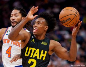 (Trent Nelson  |  The Salt Lake Tribune) Utah Jazz guard Collin Sexton (2)j as the Utah Jazz host the New York Knicks, NBA basketball in Salt Lake City on Tuesday, Nov. 15, 2022.