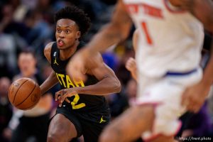 (Trent Nelson  |  The Salt Lake Tribune) Utah Jazz guard Collin Sexton (2) as the Utah Jazz host the New York Knicks, NBA basketball in Salt Lake City on Tuesday, Nov. 15, 2022.