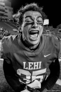 (Trent Nelson  |  The Salt Lake Tribune) Lehi's Hema Katoa (35)  as Timpview faces Lehi in the 5A high school football championship game at Rice-Eccles Stadium in Salt Lake City on Friday, Nov. 18, 2022.