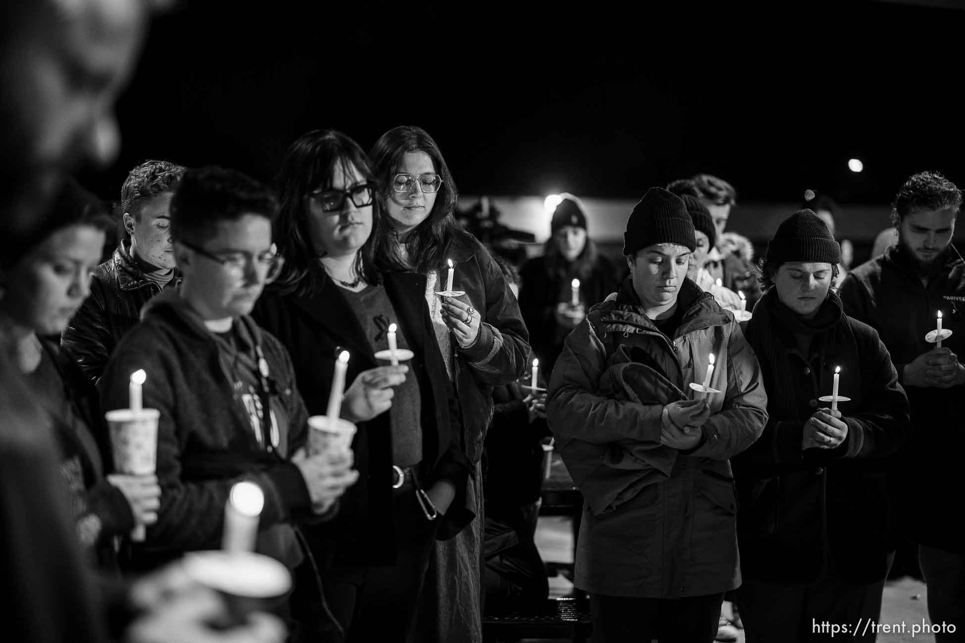 (Trent Nelson  |  The Salt Lake Tribune) People gather at the Utah Pride Center in Salt Lake City on Monday, Nov. 21, 2022 for a candlelight vigil for the victims of a shooting in Colorado Springs.