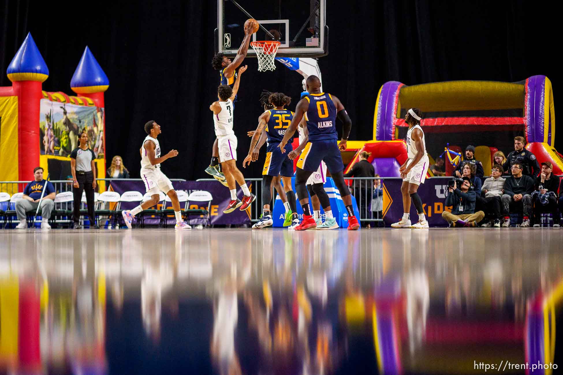 (Trent Nelson  |  The Salt Lake Tribune) Stars center Tyler Cook dunks the ball as the Salt Lake City Stars host G. League Ignite, NBA G League basketball at the Maverik Center in West Valley City on Monday, Nov. 28, 2022.