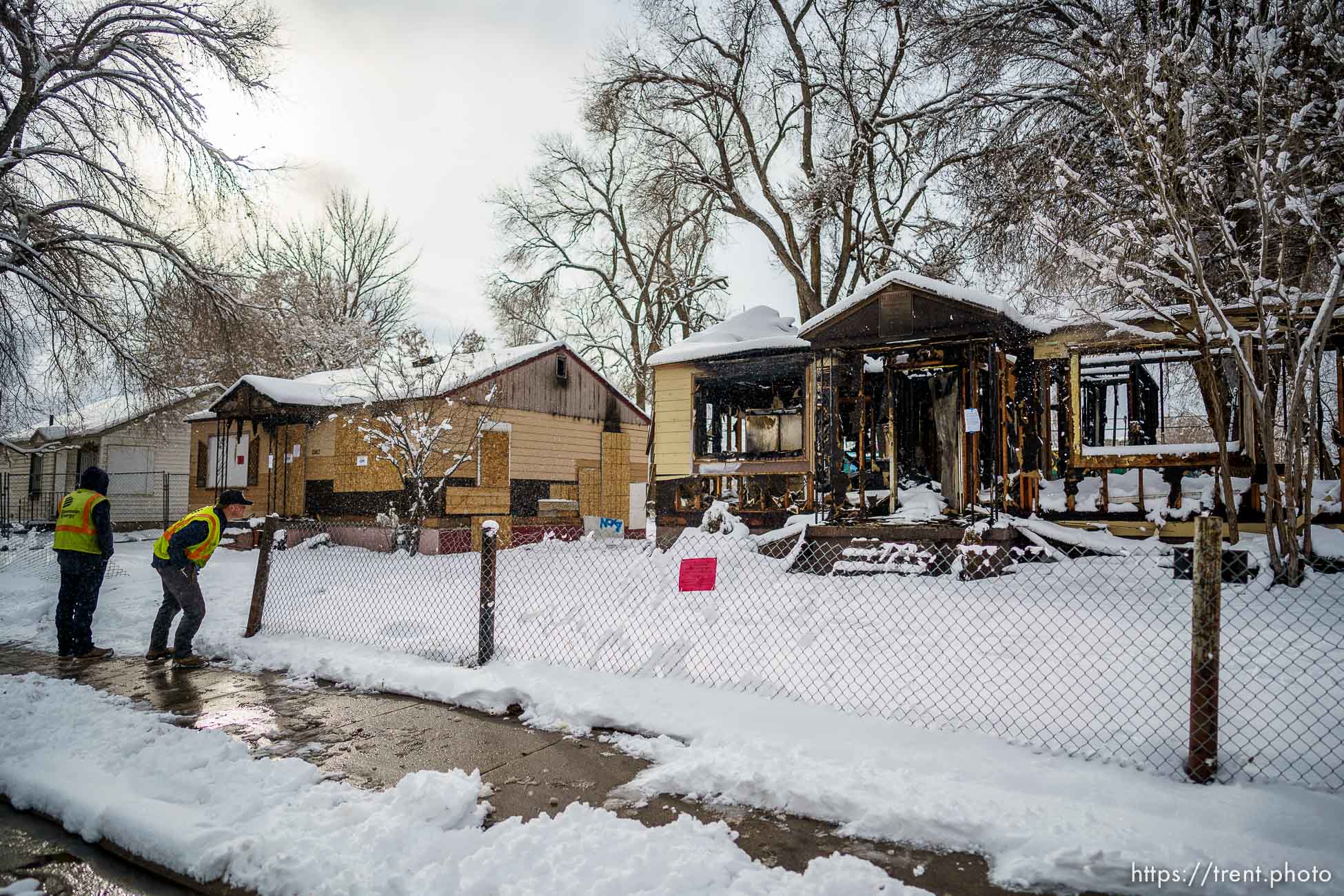 (Trent Nelson  |  The Salt Lake Tribune) Four homes in the Ballpark neighborhood were posted with an order for emergency demolition on Tuesday, Dec. 13, 2022.