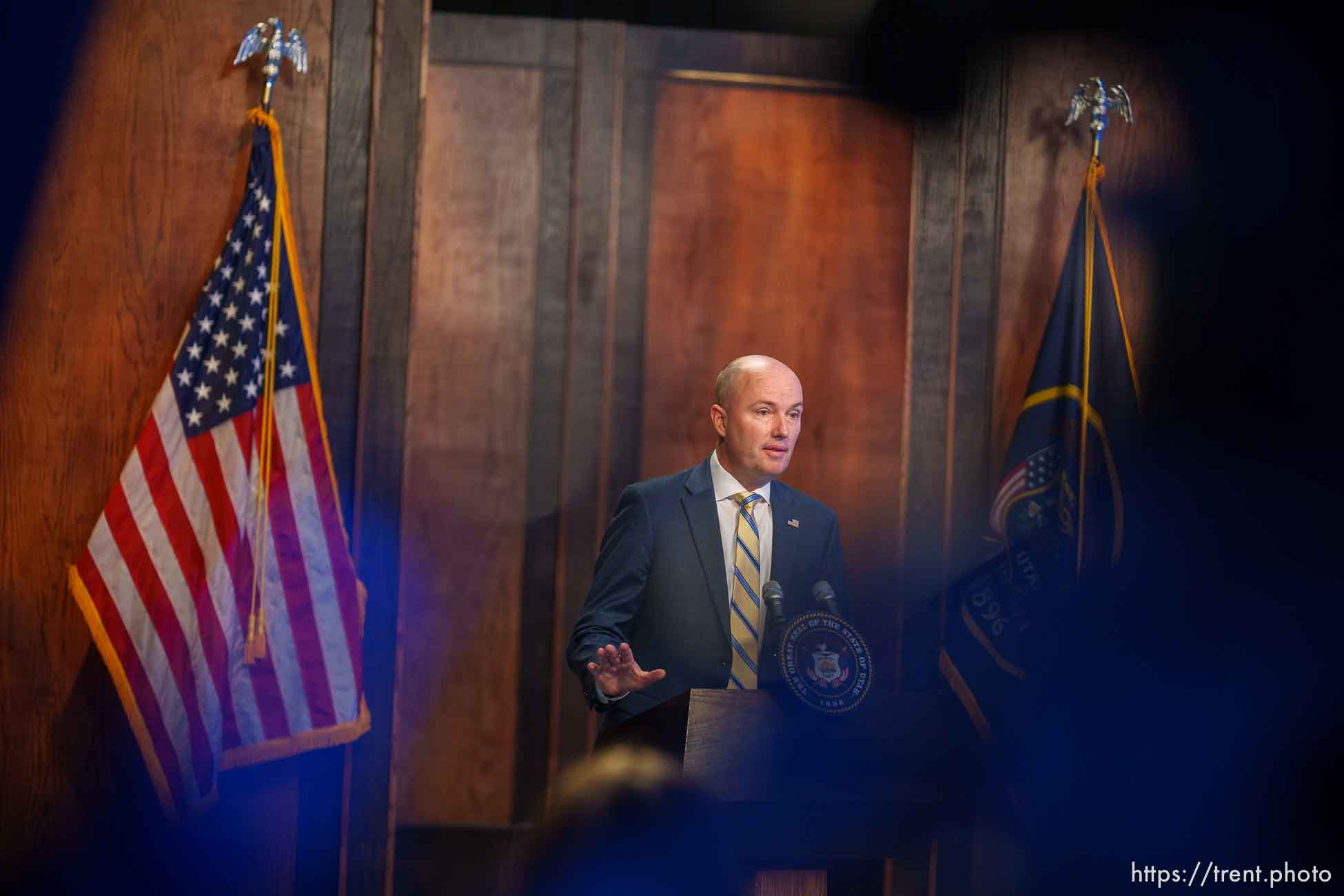 (Trent Nelson  |  The Salt Lake Tribune) Gov. Spencer Cox speaks at his monthly news conference in Salt Lake City on Thursday, Dec. 15, 2022.