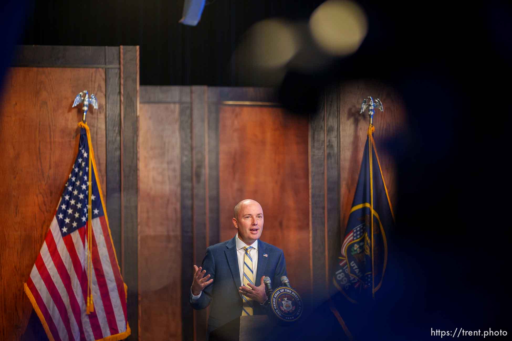 (Trent Nelson  |  The Salt Lake Tribune) Gov. Spencer Cox speaks at his monthly news conference in Salt Lake City on Thursday, Dec. 15, 2022.