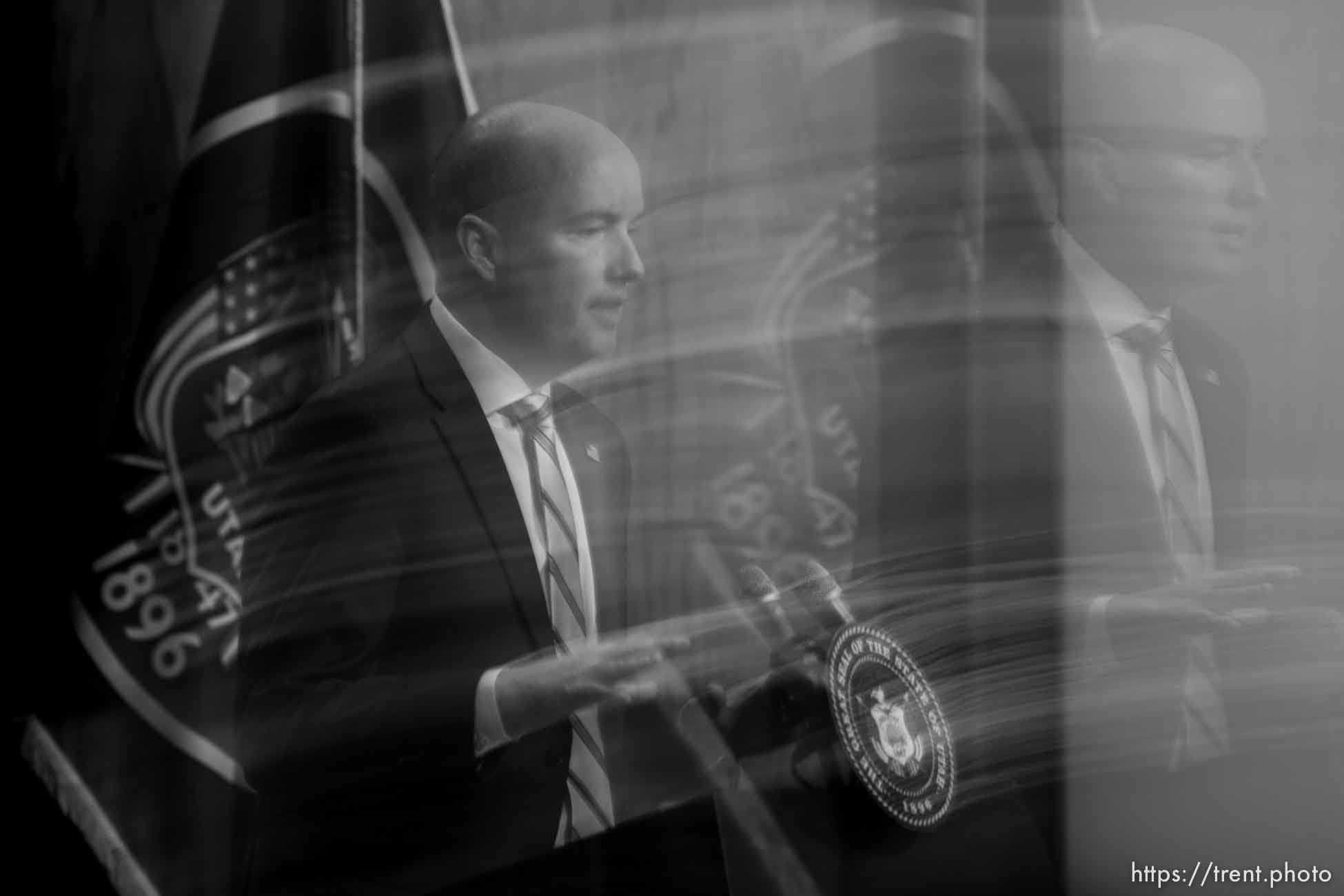 (Trent Nelson  |  The Salt Lake Tribune) Gov. Spencer Cox speaks at his monthly news conference in Salt Lake City on Thursday, Dec. 15, 2022.