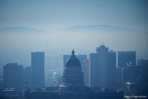 (Trent Nelson  |  The Salt Lake Tribune) Hazy skies over Salt Lake City on Monday, Dec. 19, 2022.