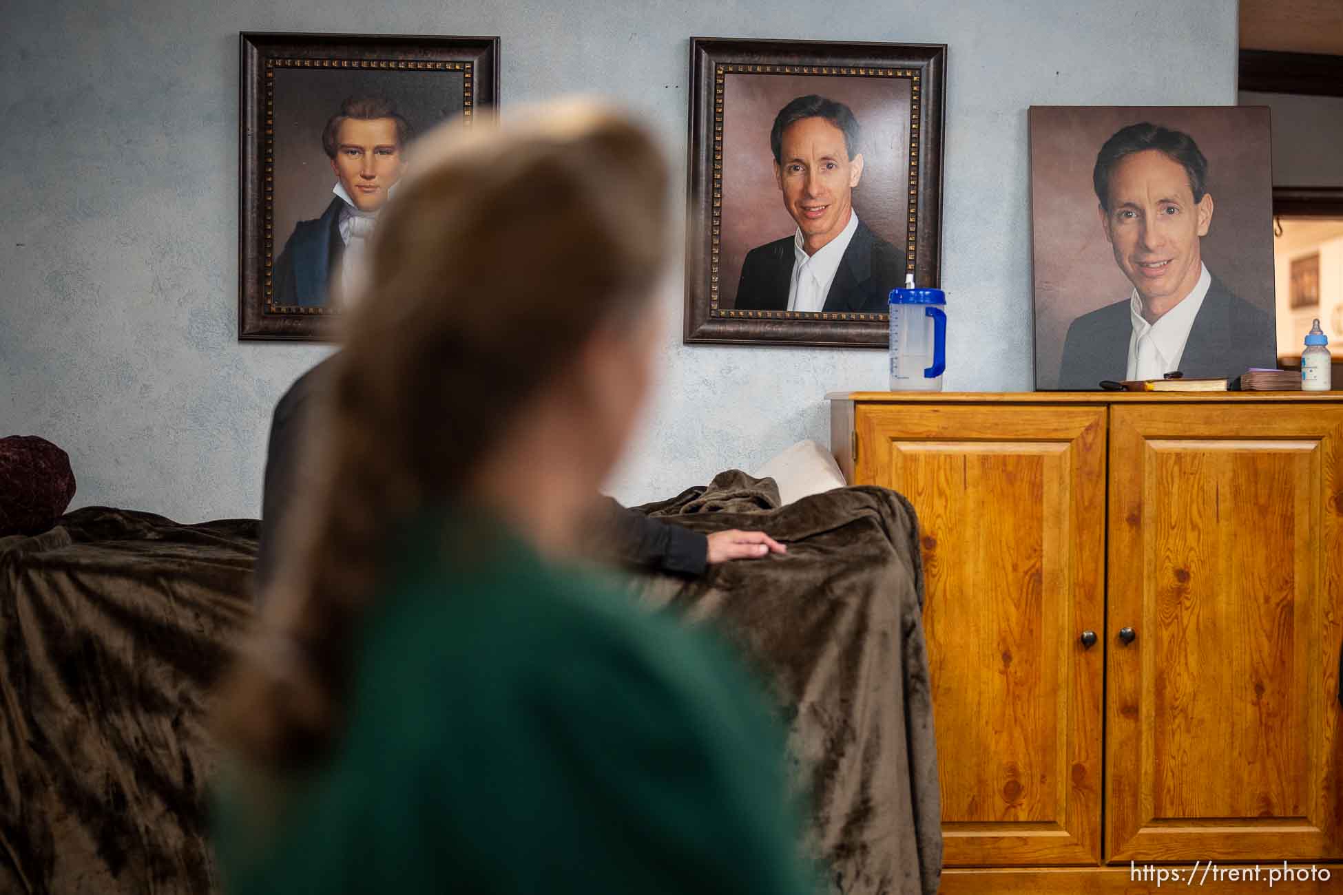 (Trent Nelson  |  The Salt Lake Tribune) Portraits of Joseph Smith and Warren Jeffs inside Samuel Bateman's home in Colorado City, Ariz., on Tuesday, Sept. 13, 2022.