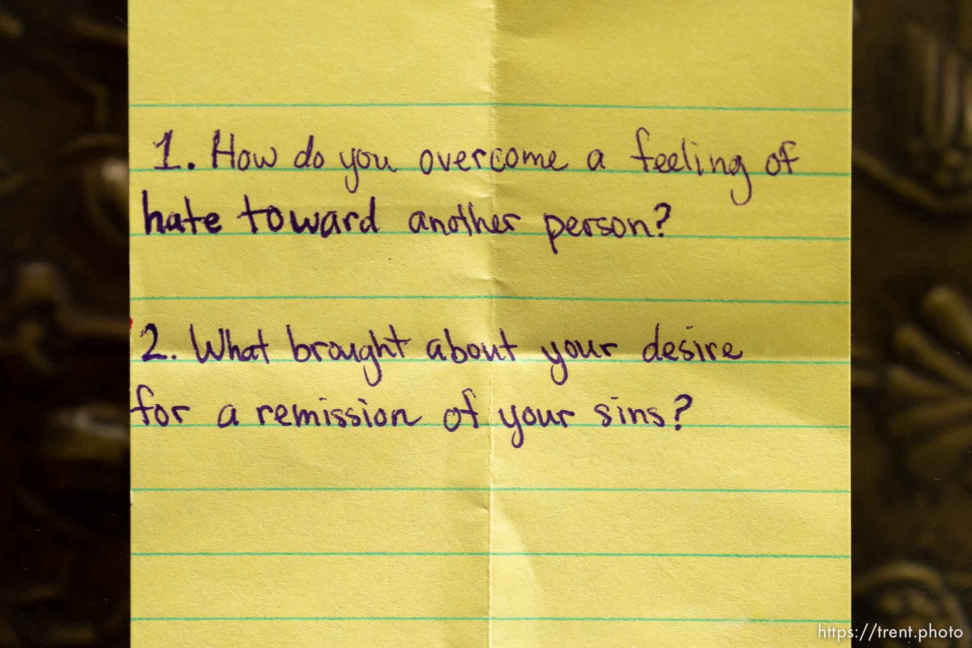 (Trent Nelson  |  The Salt Lake Tribune) Questions for Samuel Bateman, in jail, from his family, in Colorado City, Ariz., on Wednesday, Sept. 14, 2022.