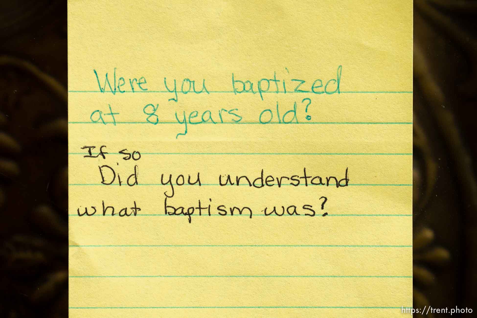 (Trent Nelson  |  The Salt Lake Tribune) Questions for Samuel Bateman, in jail, from his family, in Colorado City, Ariz., on Wednesday, Sept. 14, 2022.