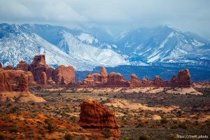 windows district, la sal mountains, arches national park, on Sunday, Jan. 1, 2023.