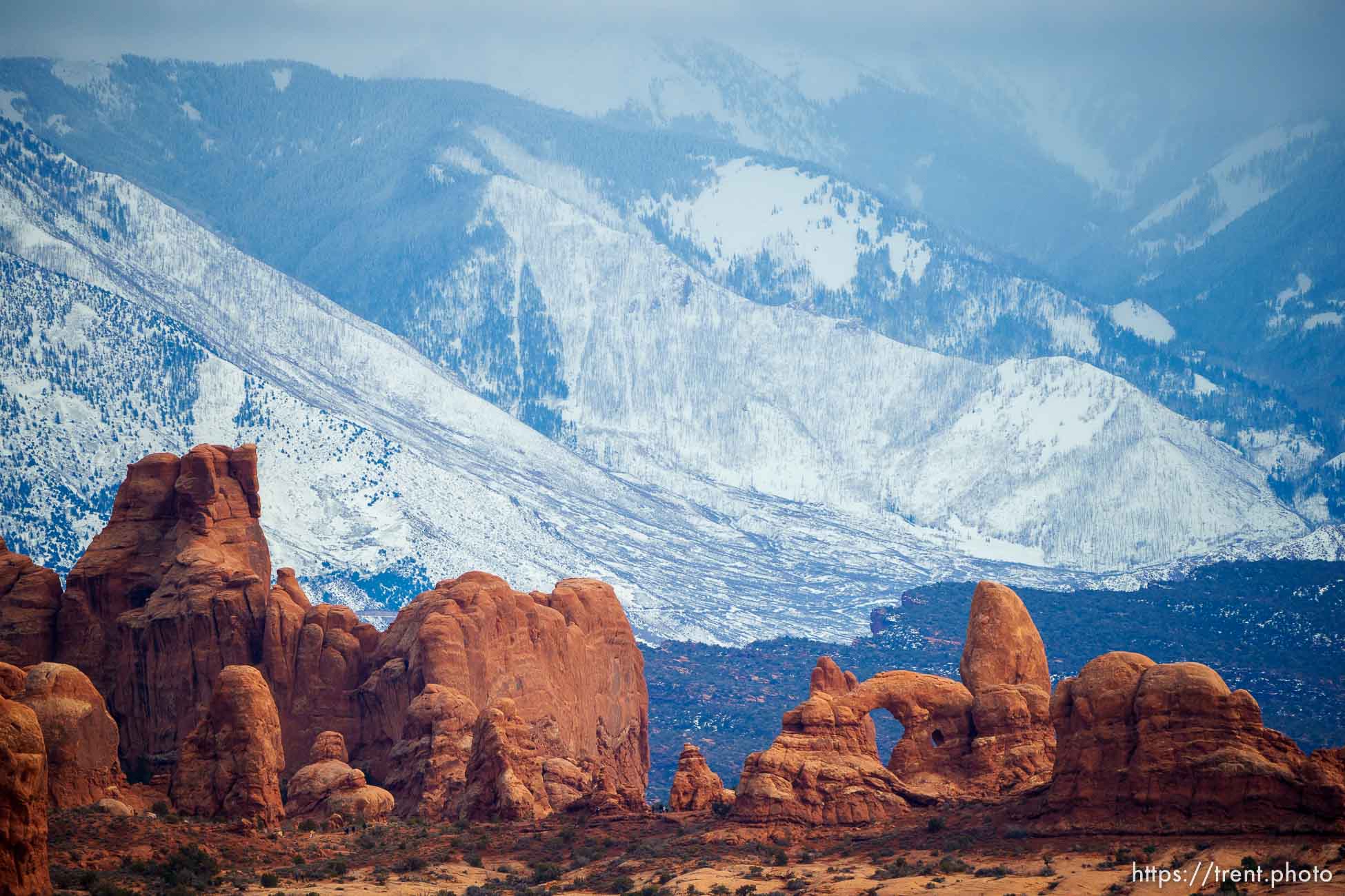 windows district, la sal mountains, arches national park, on Sunday, Jan. 1, 2023.