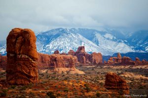 windows district, la sal mountains, arches national park, on Sunday, Jan. 1, 2023.