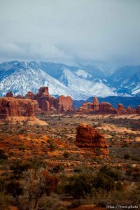 windows district, la sal mountains, arches national park, on Sunday, Jan. 1, 2023.