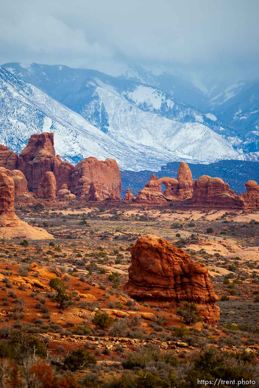 windows district, la sal mountains, arches national park, on Sunday, Jan. 1, 2023.