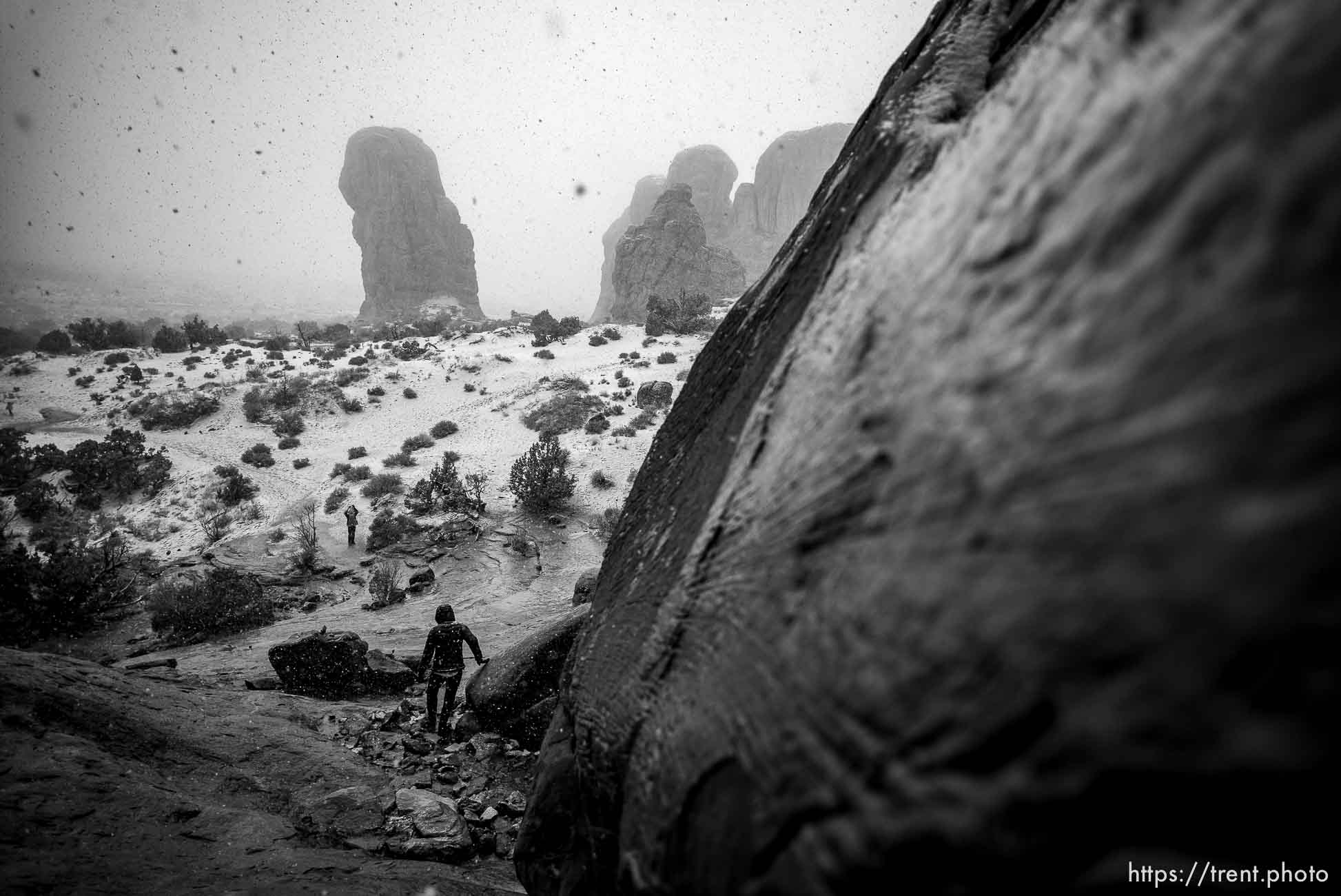 double arch in the snow, arches national park, on Monday, Jan. 2, 2023. Laura Nelson