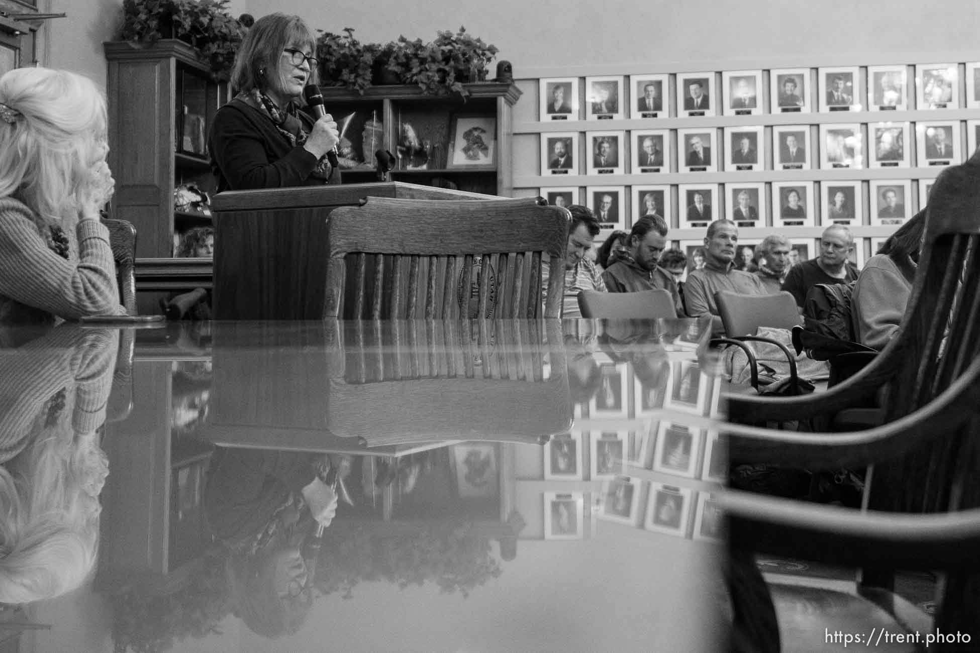 (Trent Nelson  |  The Salt Lake Tribune) Deeda Seed speaks against a warehouse development proposal along the 2200 West corridor during a meeting of the Salt Lake City planning commission on Wednesday, Jan. 11, 2023.