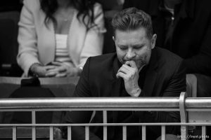 (Trent Nelson  |  The Salt Lake Tribune) Troy Williams of Equality Utah reacts to a statement by intern Ari Webb, which was read by Sen. Nate Blouin, D-Salt Lake City, as the Senate gives final passage to a bill aiming to crack down on the ability of doctors to prescribe hormone therapy for minors who are transgender, at the Capitol building in Salt Lake City on Friday January 20, 2023.