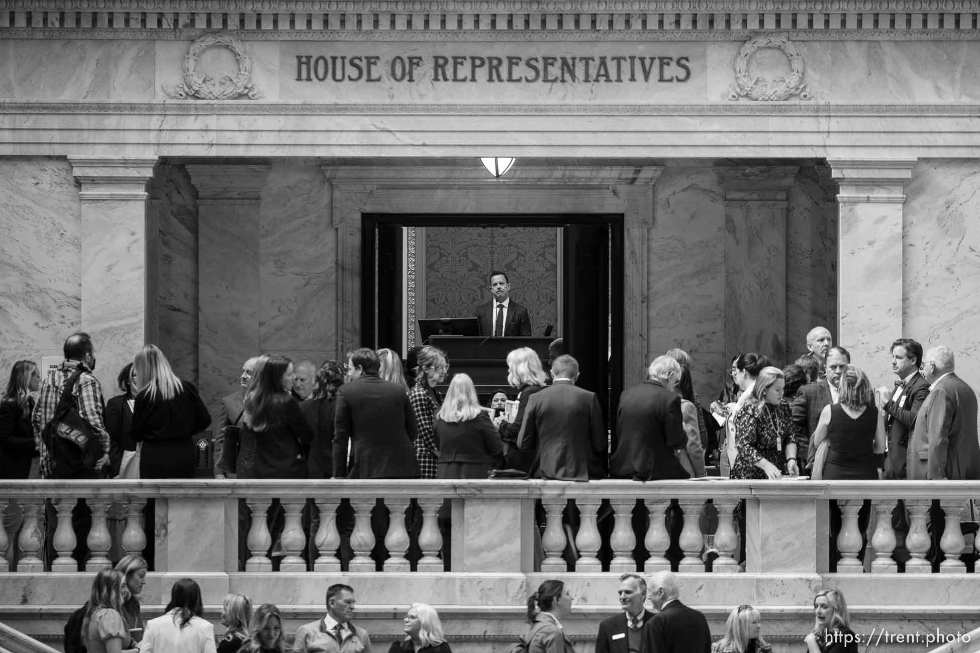 (Trent Nelson  |  The Salt Lake Tribune) House Speaker Brad Wilson, R-Kaysville,  in the House Chamber at the Capitol in Salt Lake City on Tuesday, Feb. 7, 2023.