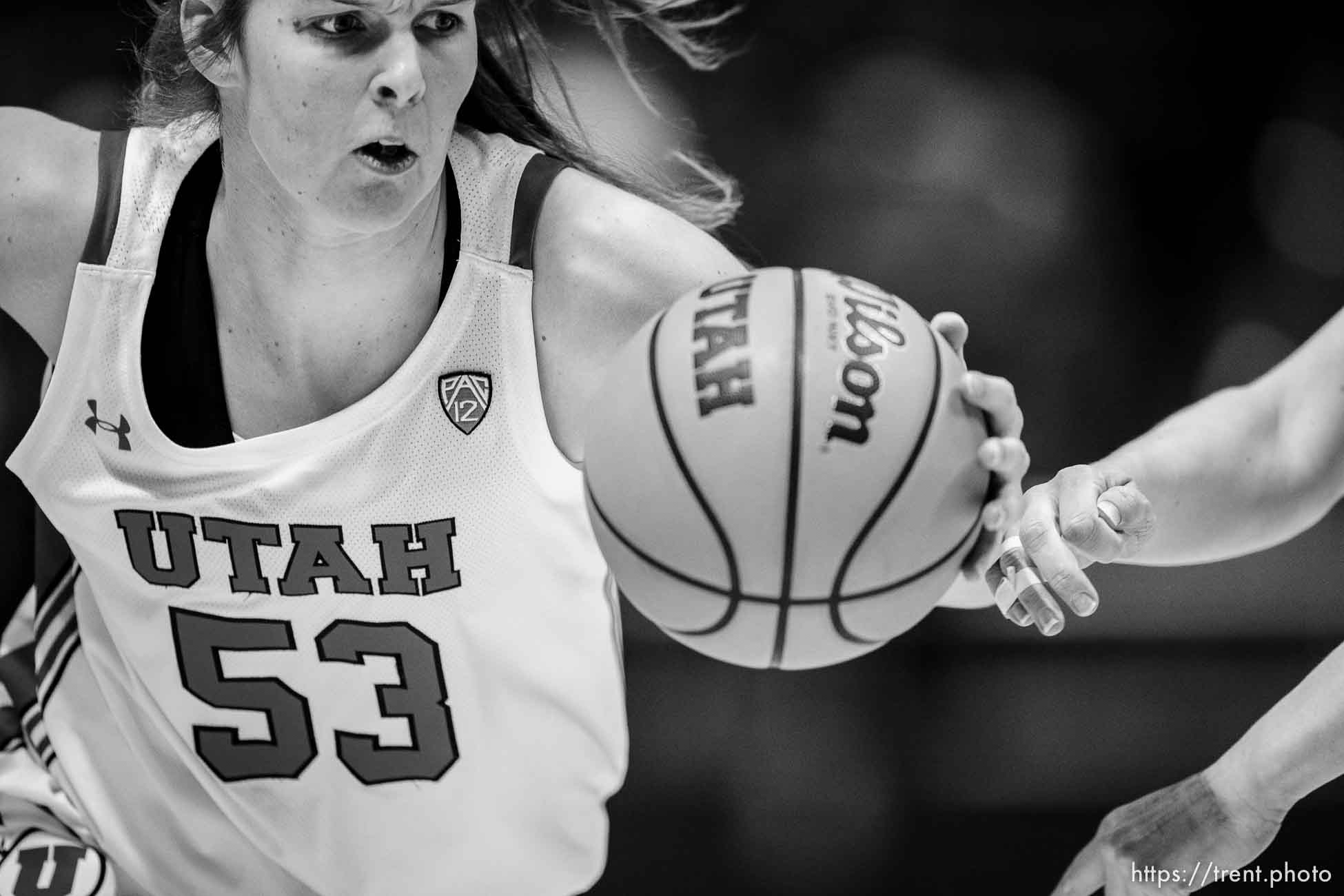 (Trent Nelson  |  The Salt Lake Tribune) Utah Utes forward Kelsey Rees (53) as Utah hosts Washington, NCAA basketball in Salt Lake City on Friday, Feb. 10, 2023.