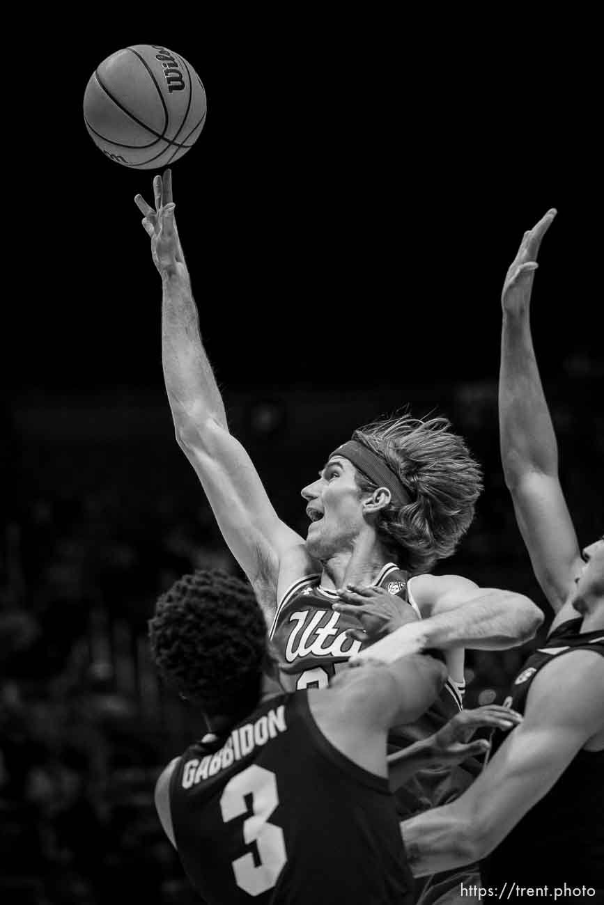 (Trent Nelson  |  The Salt Lake Tribune) Utah Utes center Branden Carlson (35) as Utah hosts Colorado, NCAA basketball in Salt Lake City on Saturday, Feb. 11, 2023.