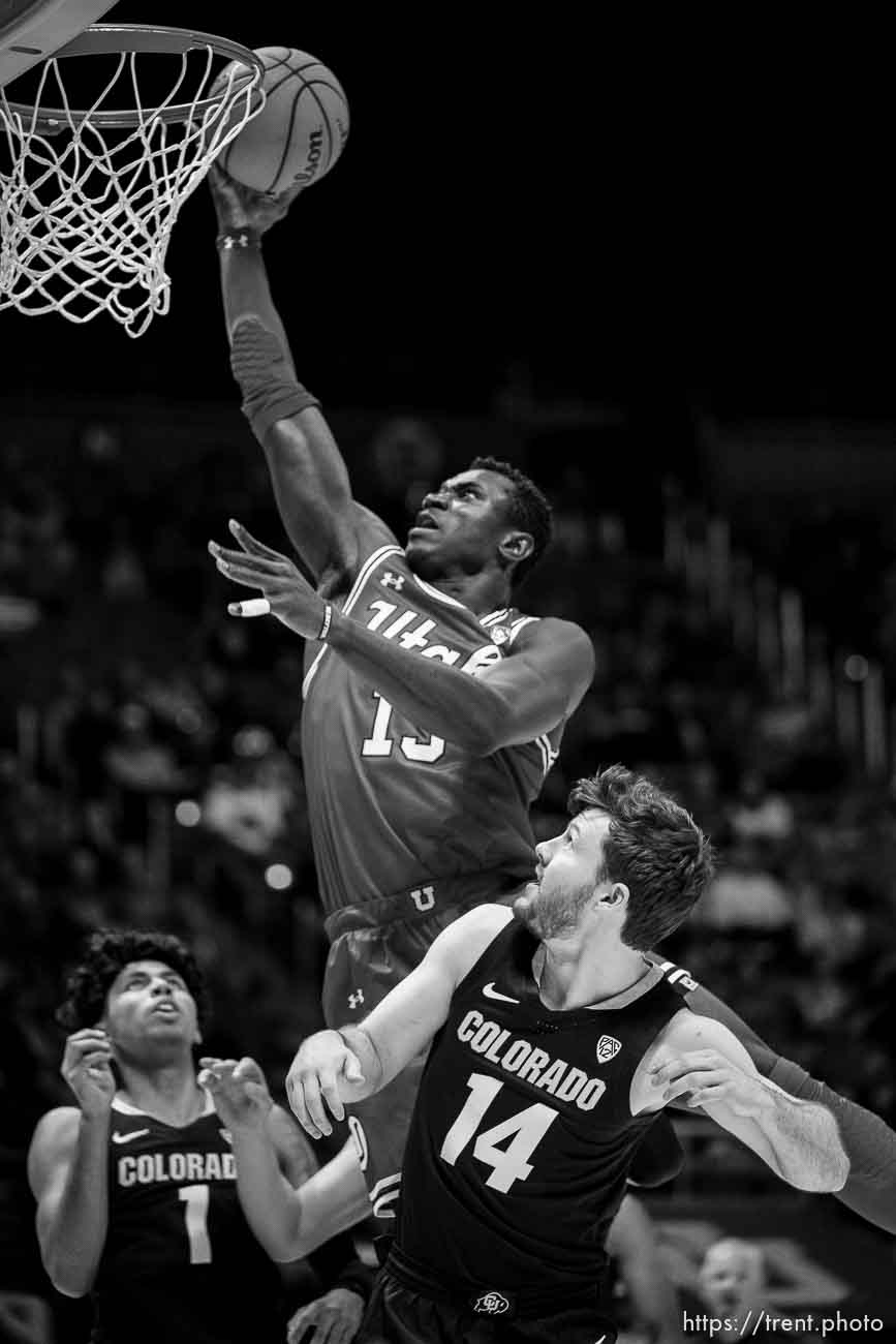 (Trent Nelson  |  The Salt Lake Tribune) Utah Utes center Keba Keita (13) as Utah hosts Colorado, NCAA basketball in Salt Lake City on Saturday, Feb. 11, 2023.