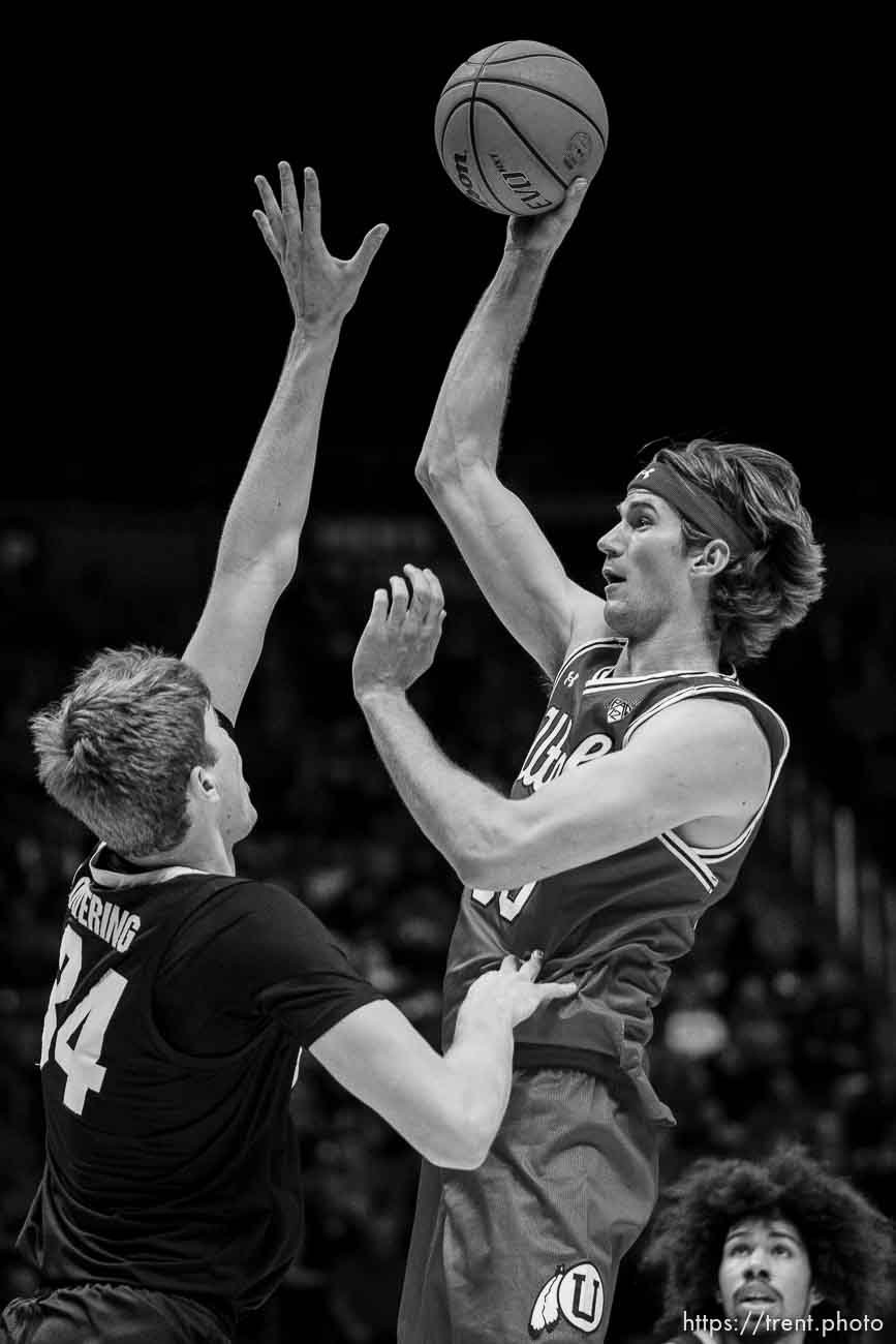 (Trent Nelson  |  The Salt Lake Tribune) Utah Utes center Branden Carlson (35) as Utah hosts Colorado, NCAA basketball in Salt Lake City on Saturday, Feb. 11, 2023.