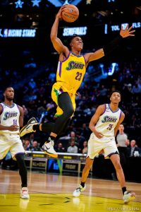 (Trent Nelson  |  The Salt Lake Tribune) Team Pau's Jaden Ivey (23) in the Jordan Rising Stars event as part of NBA All-Star Weekend, in Salt Lake City on Friday, Feb. 17, 2023.