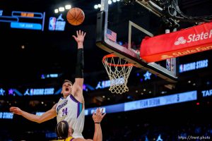 (Trent Nelson  |  The Salt Lake Tribune) Team Deron's Walker Kessler (24) in the Jordan Rising Stars event as part of NBA All-Star Weekend, in Salt Lake City on Friday, Feb. 17, 2023.