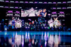 (Trent Nelson  |  The Salt Lake Tribune) Team Deron's Walker Kessler (24) is introduced at the Jordan Rising Stars event as part of NBA All-Star Weekend, in Salt Lake City on Friday, Feb. 17, 2023.