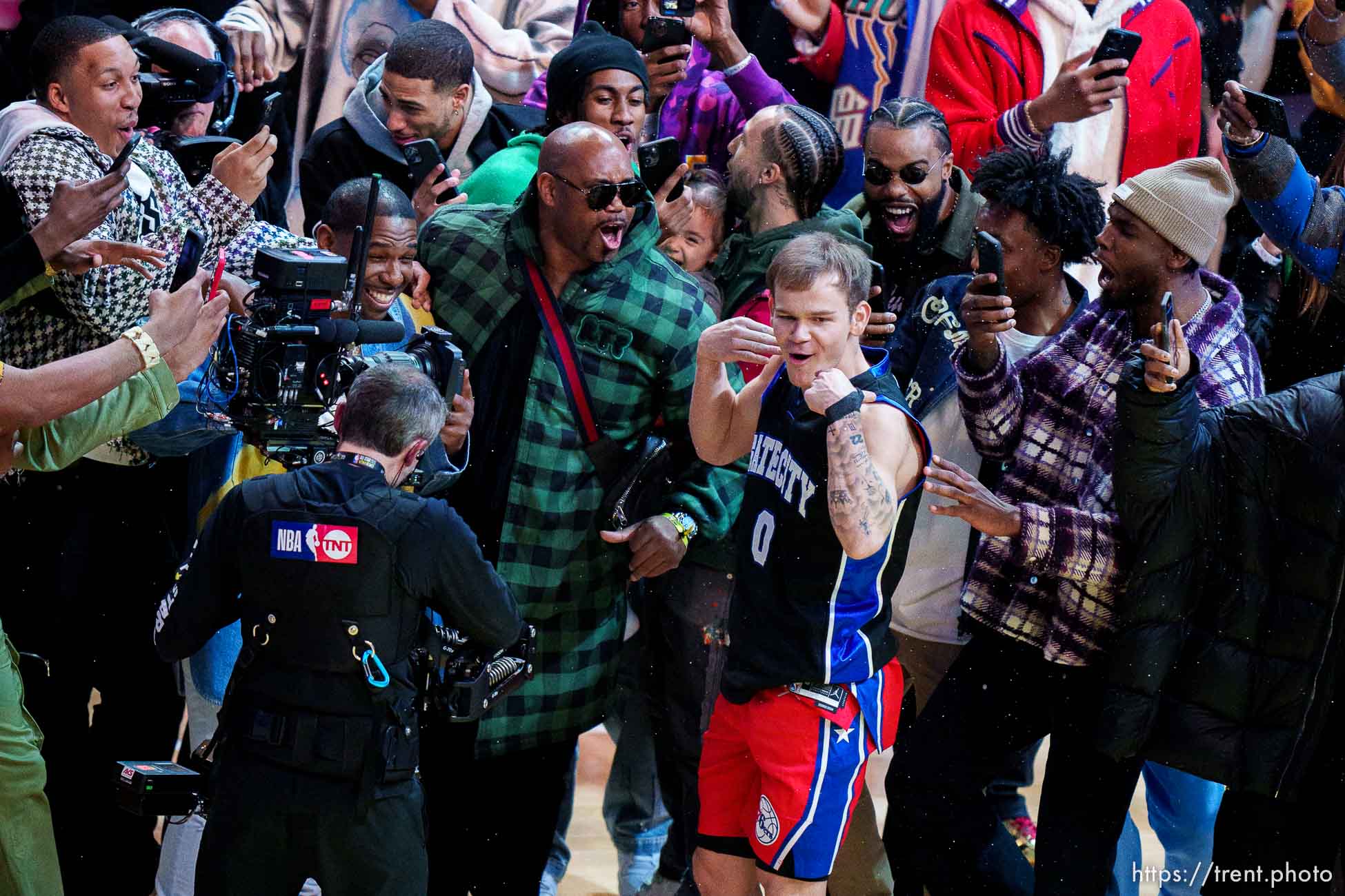 (Trent Nelson  |  The Salt Lake Tribune) Mac McClung, Philadelphia 76ers wins the Slam Dunk competition as part of NBA All-Star Weekend, in Salt Lake City on Saturday, Feb. 18, 2023.